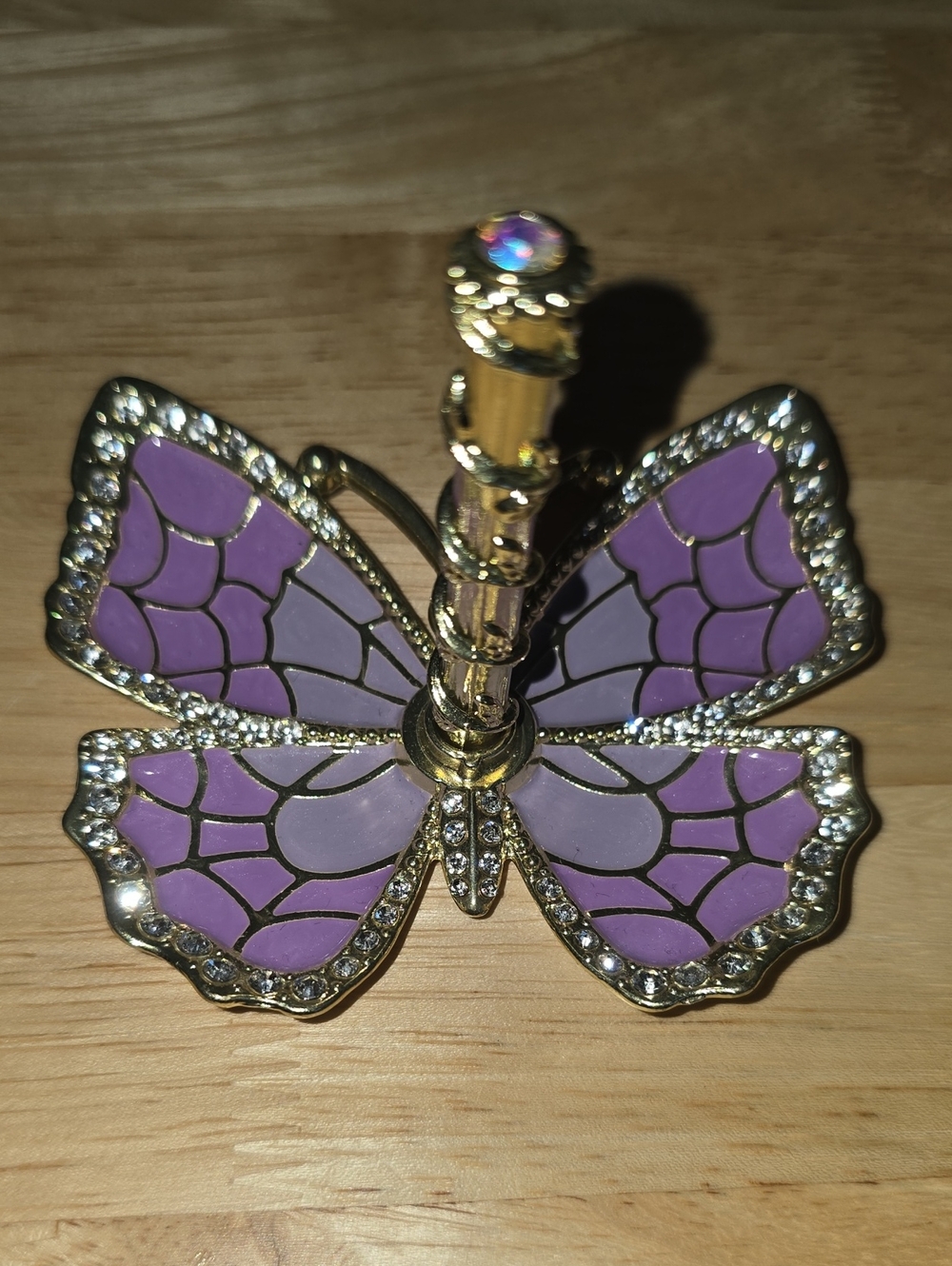 Gold Butterfly Ring Holder with Purple Enamel Wings